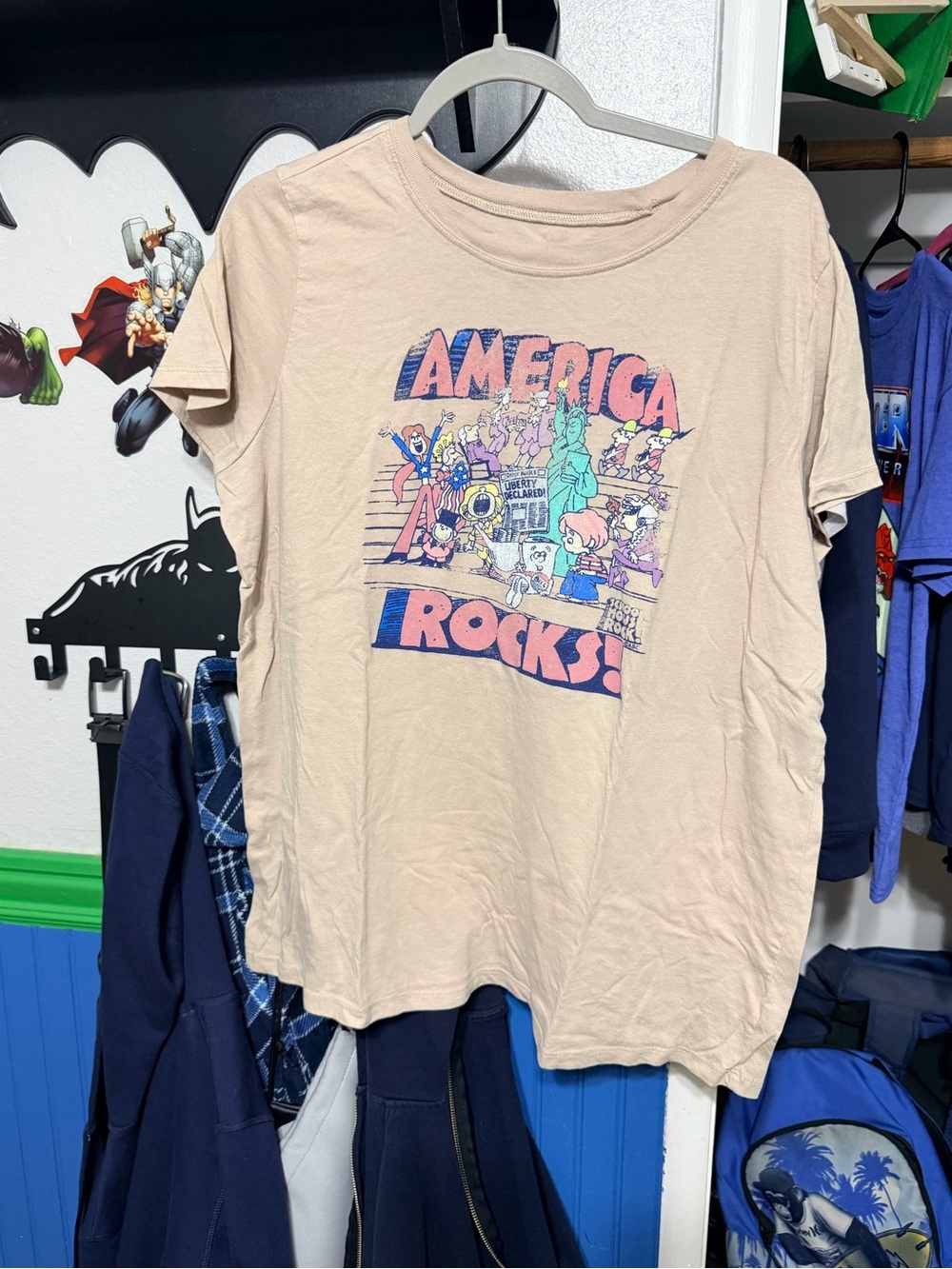 Ripple Junction Beige Graphic Tee with Pink & Blue Print